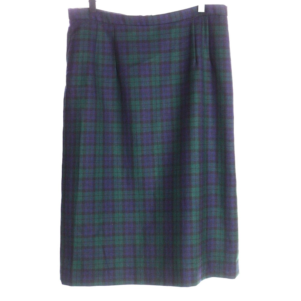 Vtg Pendleton 100% Wool Green Blue Plaid Midi Preppy Holiday USA Made Sz 12